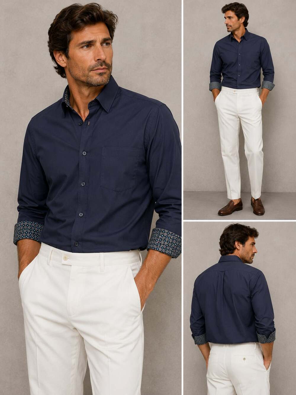 Truly by Craft + Flow Men's Navy Blue Slim Fit Long Sleeve Button-Down Dress Shi